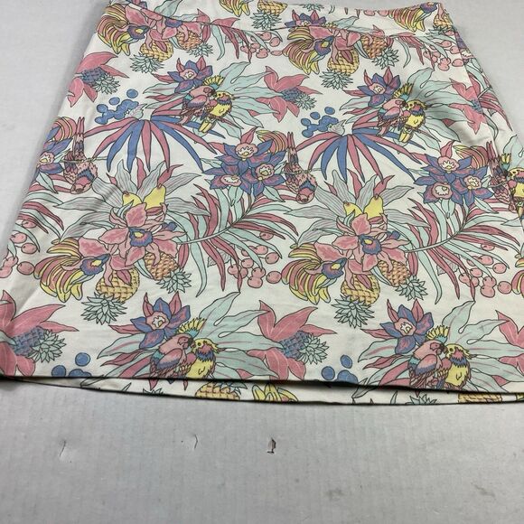 Talbots Womens Tropical Parrot Print Stretch Cotton Skirt White Multicolor 10P - Picture 2 of 13